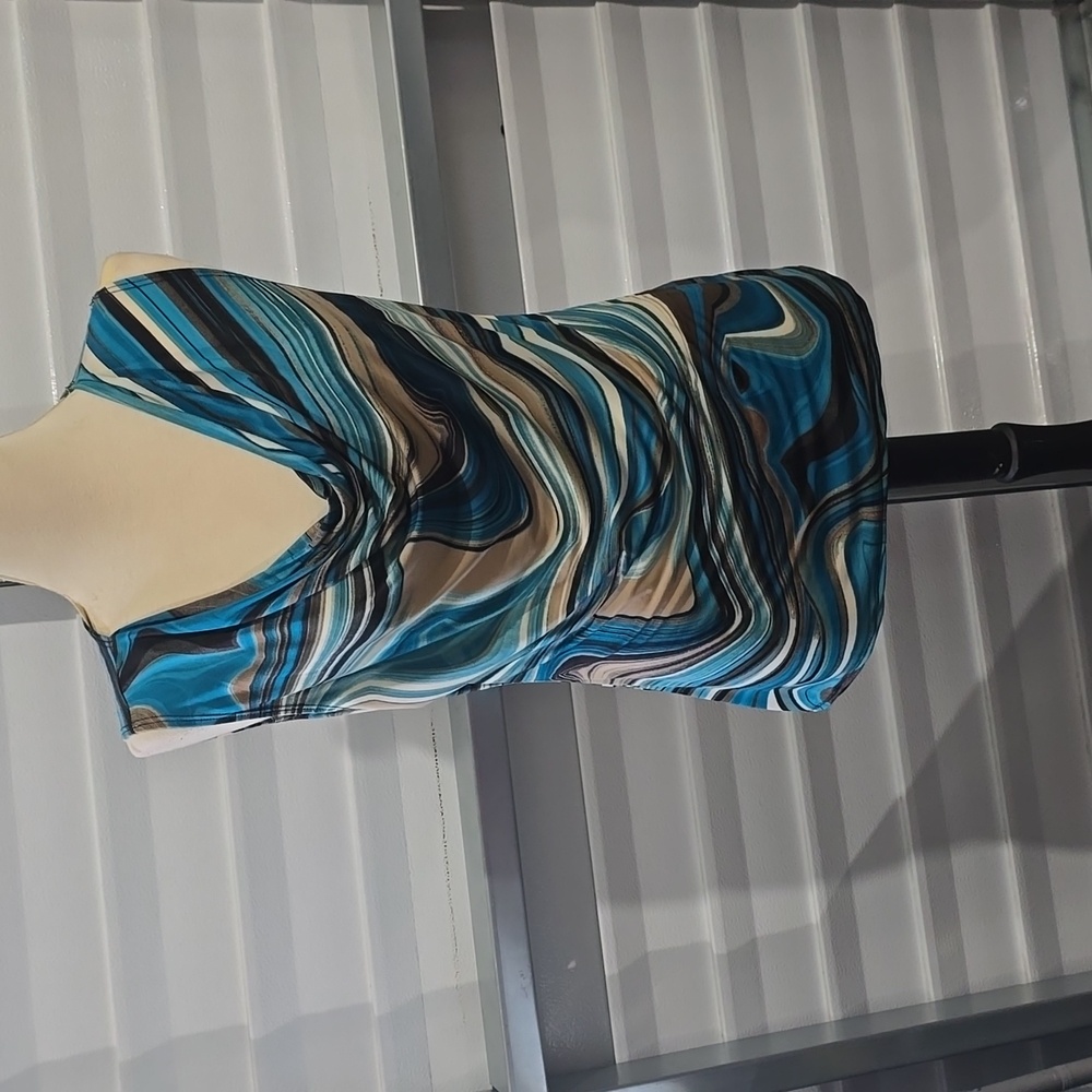 Shannon Ford  New York Blouse Size XLARGE  Black,‎ Blue and Cream Colors